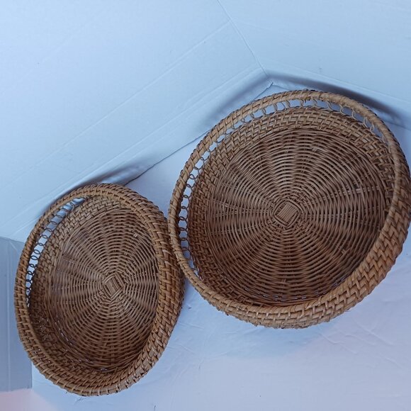 Vintage 2pcs Round Wicker Basket - Picture 1 of 6